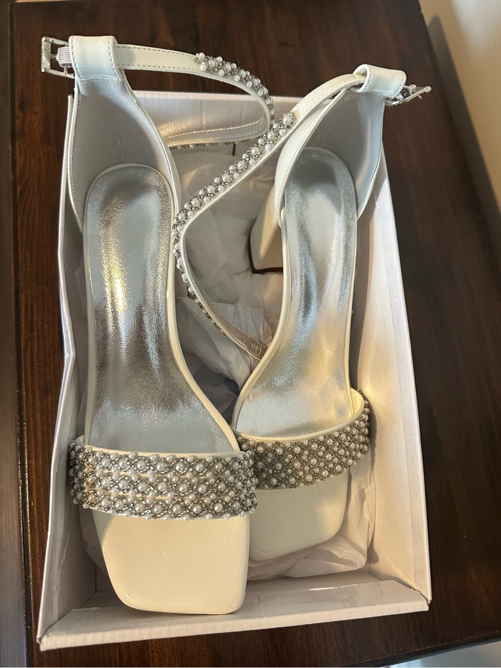 NIB white rhinestone heels